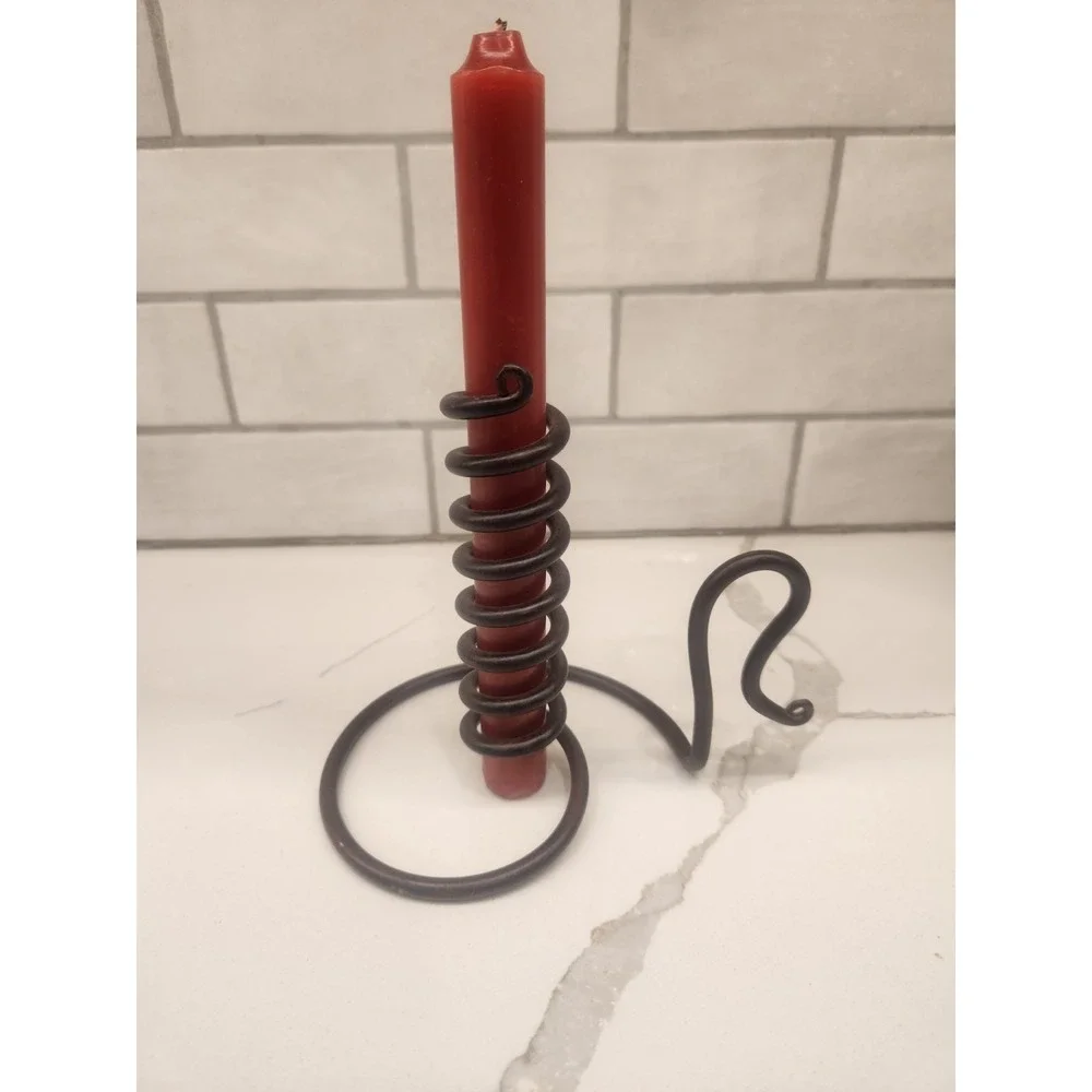 Vintage Wrought Iron Spiral Courting Candle Holder W/Candle See‎ Description